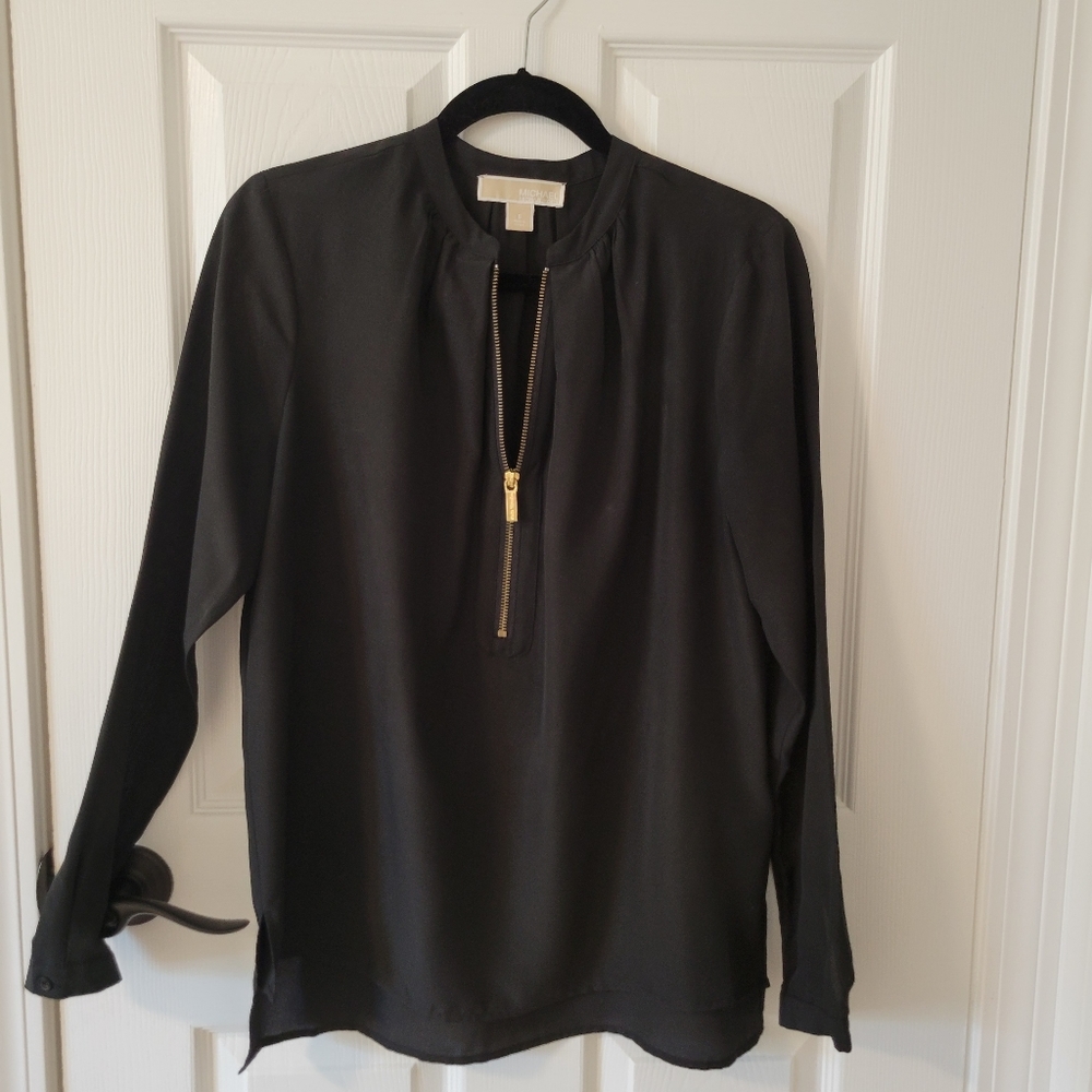 Michael Kors Black Sheer top with gold zipper size 6